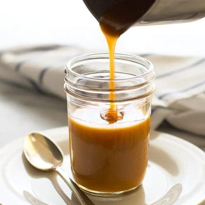 Quick and easy shortcut 5 minute caramel sauce! From BakingMischief.com
