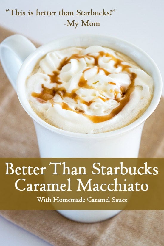 Better Than Starbucks Caramel Macchiato - A completely homemade copycat recipe for Starbucks' caramel macchiato, but better! From BakingMischief.com