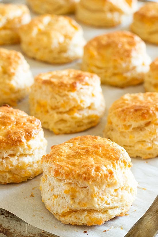 Cheddar Cheese Scones on parchment paper.