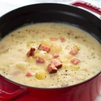 Healthy ham and potato soup is an easy, fast, and low-calorie dinner and one of my favorite busy weeknight meals. From BakingMischief.com