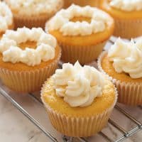 Adorable light and airy Victoria Sponge Cupcakes filled with raspberry jam and topped with buttercream frosting.