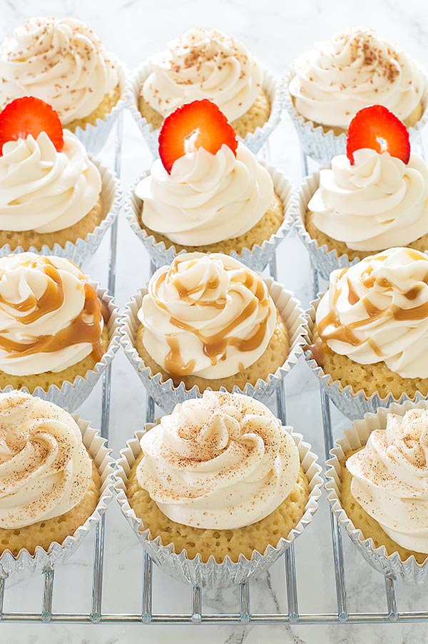 These Kahlua Tres Leches Cupcakes take classic tres leches cake and add a boozy Kahlua twist. An easy and delicious recipe perfect for Cinco de Mayo.