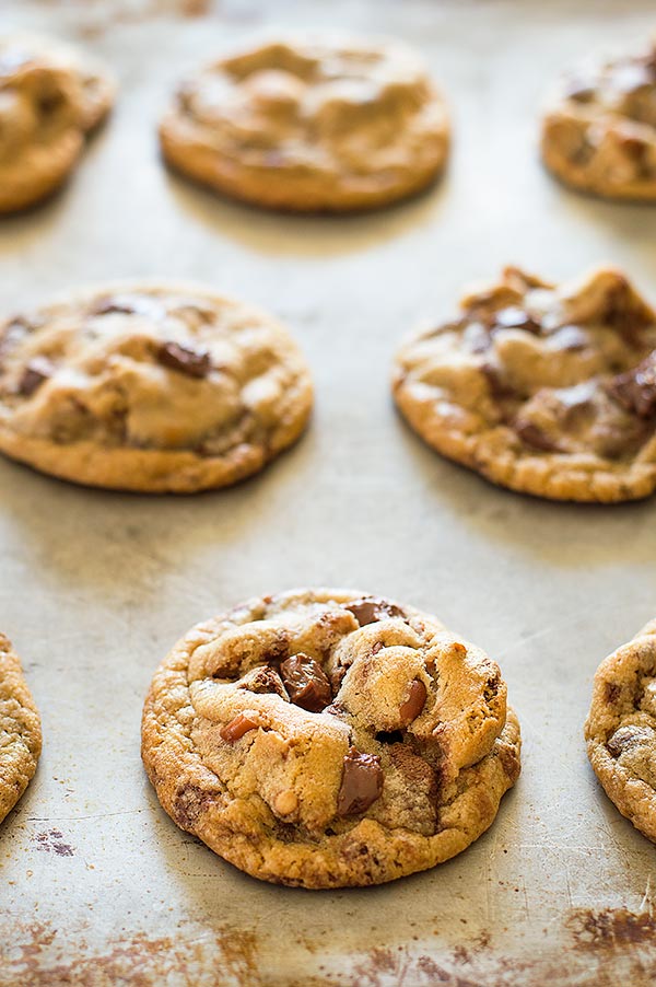 Delicious cookies with chunks of salty, crunchy pretzel and homemade Nutella chips in every bite. Recipe includes nutritional information. From BakingMischief.com