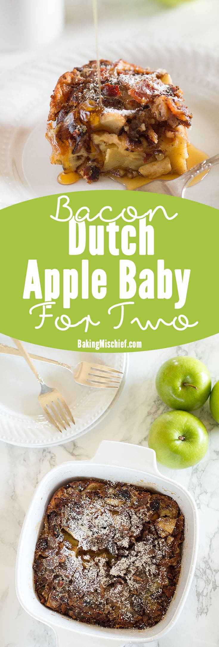 Smokey bacon and tart apples make this Dutch Apple Baby pancake the perfect breakfast for a lazy weekend morning. Recipe includes nutritional information. From BakingMischief.com