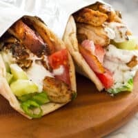 Chicken shawarma wrapped in foil.