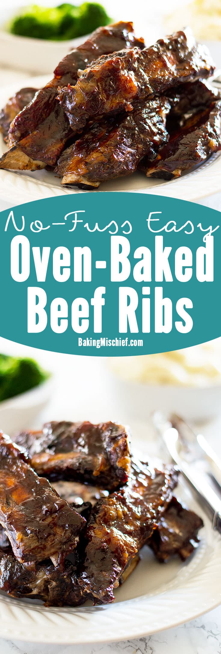The easiest oven-baked beef rib recipe you'll ever find. All you need is two ingredients, one hour, and a whole lot of napkins. From BakingMischief.com