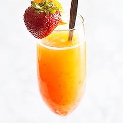 Make brunch even better with a simple but beautiful strawberry upgrade to your classic mimosa recipe. Recipe includes nutritional information and "mocktail" instructions. From BakingMischief.com