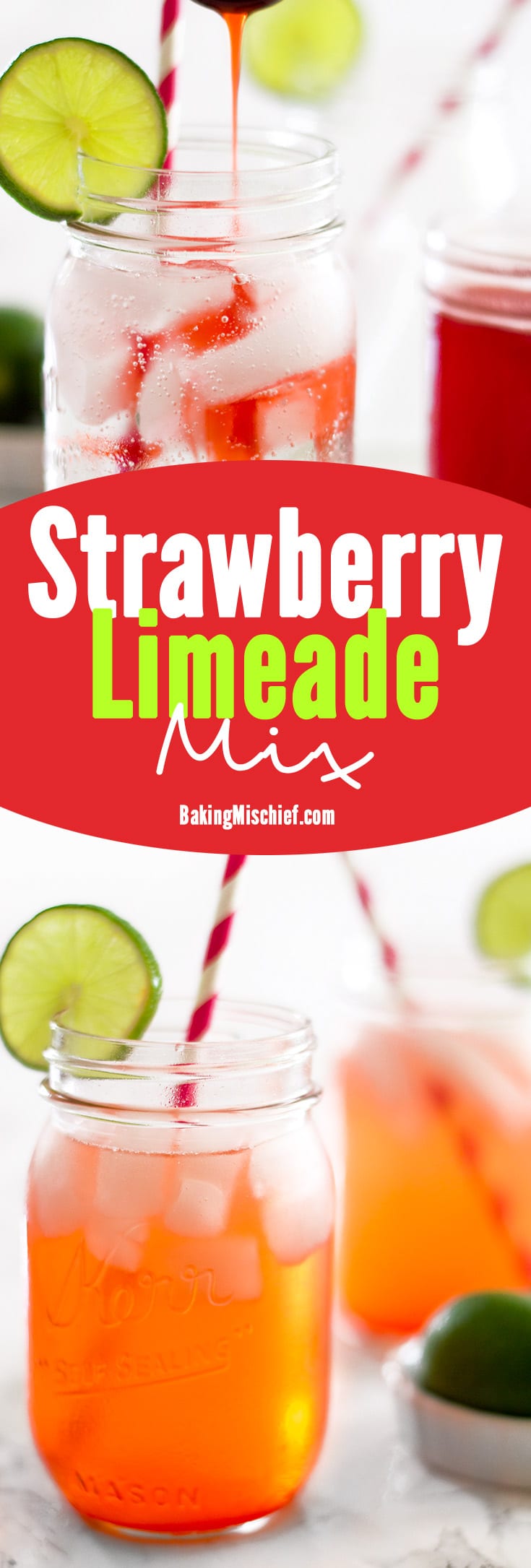 Strawberry Limeade is the perfect summer drink for BBQ's or a mid-afternoon treat. Keep this mix in the fridge and enjoy your limeades on demand all summer long. Recipe includes nutritional information. From BakingMischief.com