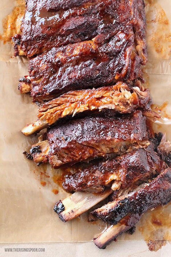 Pork ribs on parchment paper.