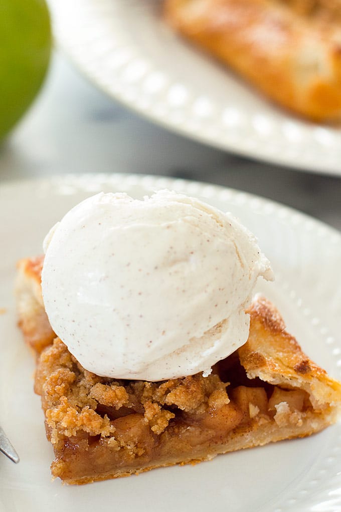 Slice of Dutch Apple Galette with a scoop of ice cream.