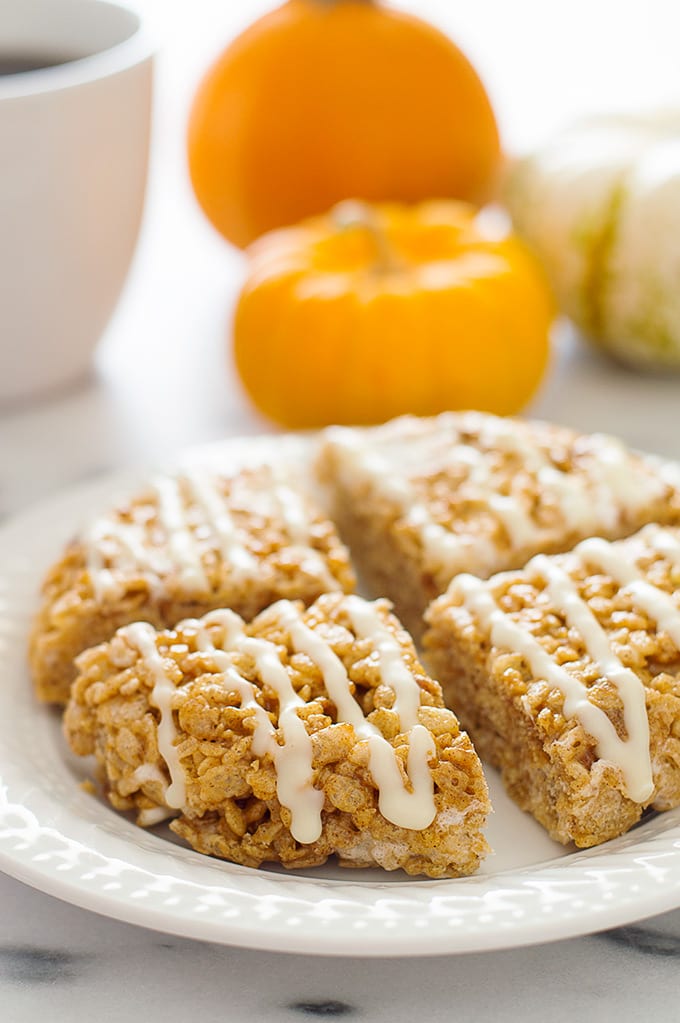 Pumpkin Spice Rice Krispie Treats on a plate.