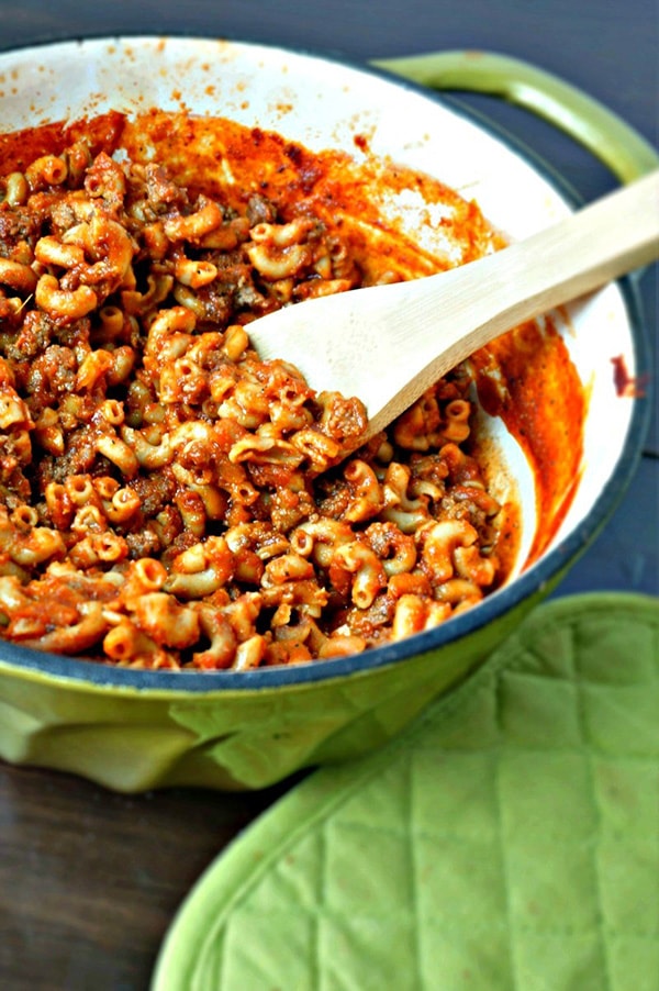 Hamburger helper in a pot.