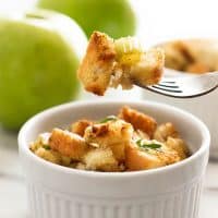 Easy apple stuffing makes a perfect side dish for two. From BakingMischief.com