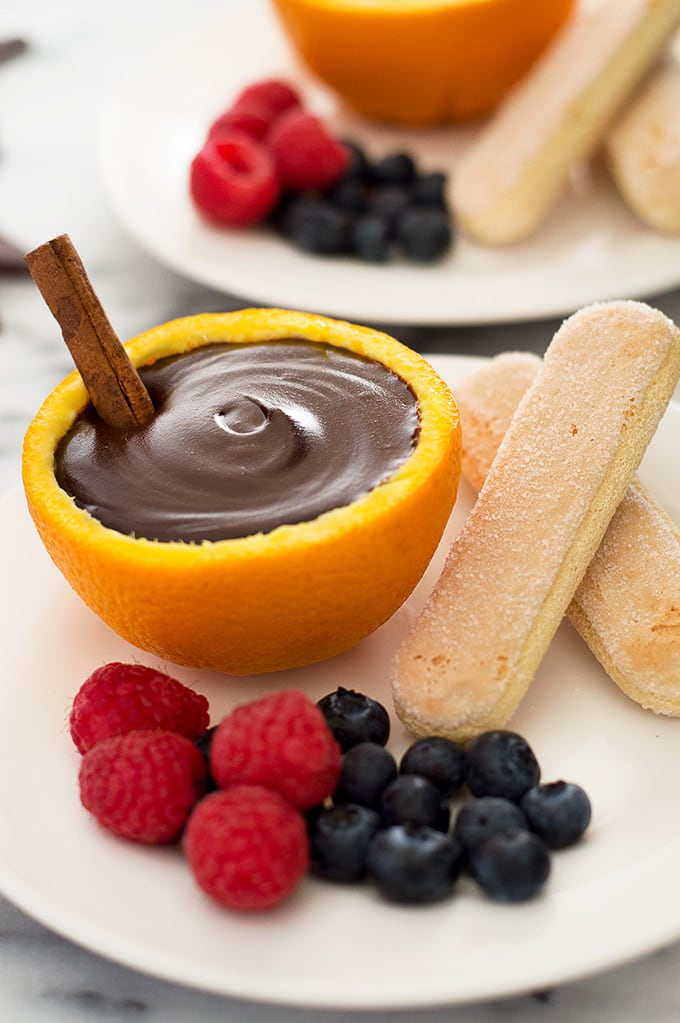 Sanguinaccio dolce (without blood) in an orange half.