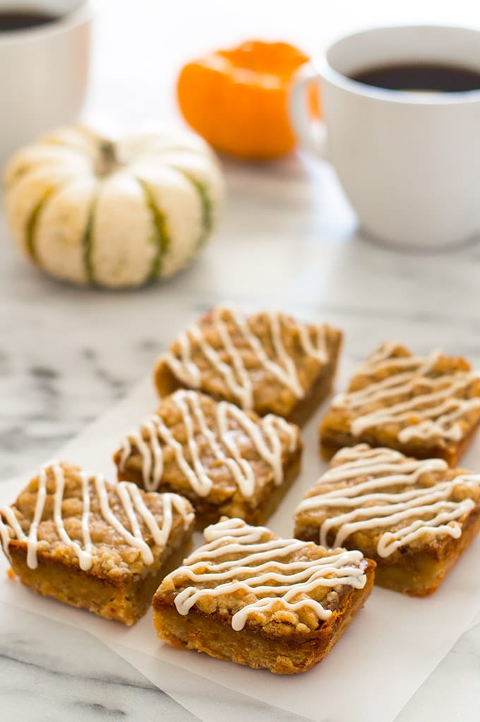 Pumpkin Pie Bars on parchment paper.