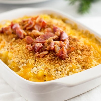 This smokey, creamy Bacon Butternut Squash Mac and Cheese for Two is made with butternut squash roasted in bacon drippings, crunchy panko, and sharp Cheddar cheese. Recipe includes nutritional information. From BakingMischief.com