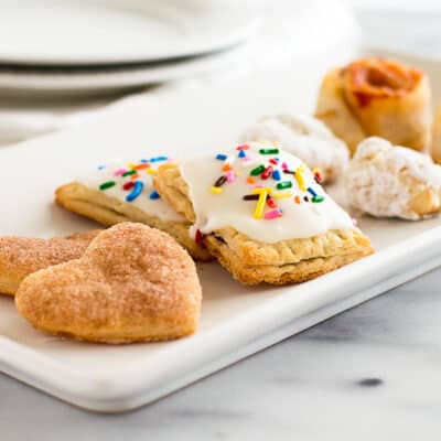 Recipes made with leftover pie dough on a white plate.