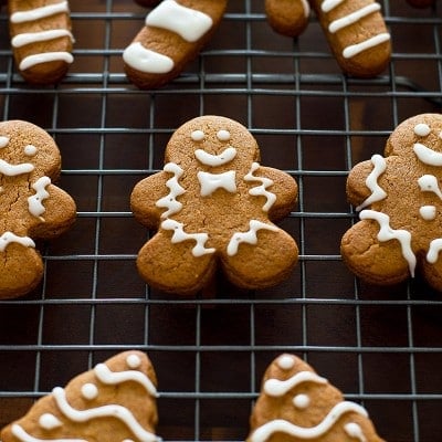 Small-batch gingerbread cookies on a baking rack.