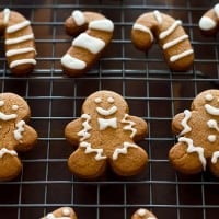 Small-batch gingerbread cookies on a baking rack.