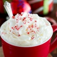 White Chocolate Peppermint Mocha Starbucks copycat made with crushed candy cane instead of peppermint extract. From BakingMischief.com