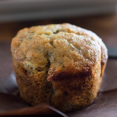 Banana muffin on a counter.