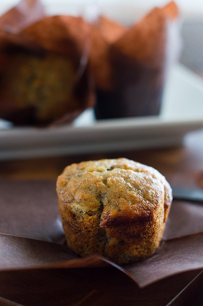 Small batch of banana muffins on a counter.