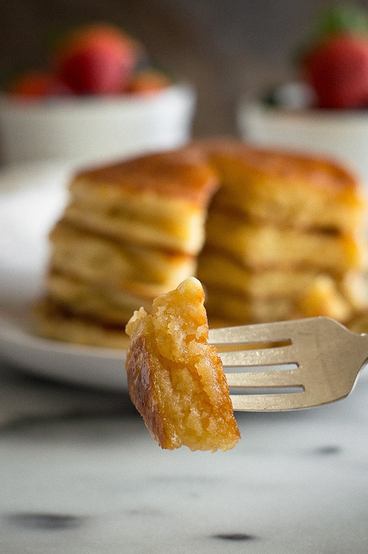Fluffy buttermilk pancakes for two might just be the perfect breakfast. From BakingMischief.com