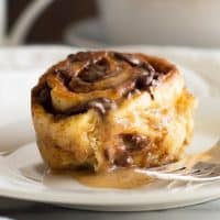 Small-batch Chocolate Cinnamon Rolls with Espresso Glaze can be prepared the night before and then baked in the morning for a hot, chocolatey breakfast for two. From BakingMischief.com