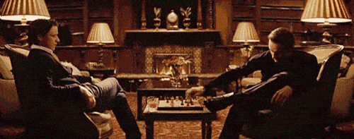 GIF from X-men First Class of Erik and Charles playing chess.