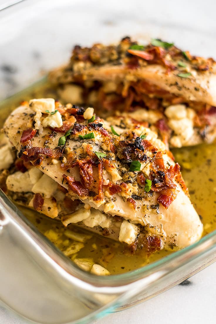 Bacon and Feta Stuffed Chicken Breast is full of smokey bacon and tangy feta. | Dinner for Two | Easy Chicken Recipes |