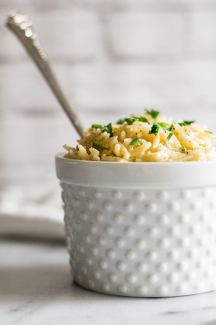 This Parmesan Orzo side dish couldn't be quicker or easier to make. | Sides for Two | Easy Sides | Pasta Side Dish |