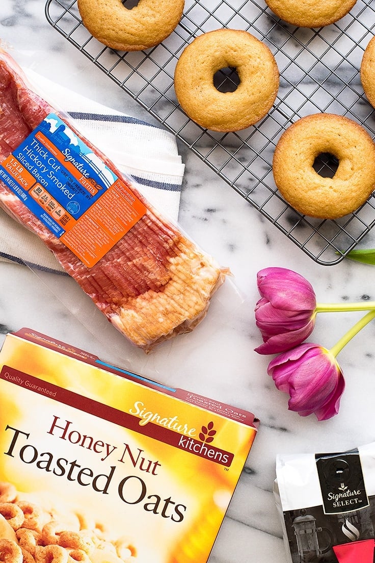 These easy baked donuts can be made three ways, with a chocolate and coffee glaze, maple bacon glaze, or milk and cereal glaze.