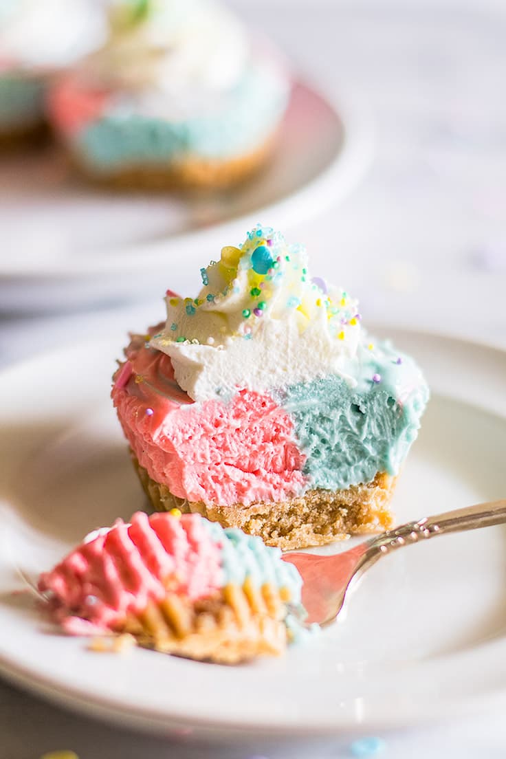 These Small-batch No-bake Unicorn Cheesecakes are a perfectly magical, easy-to-make sweet treat.