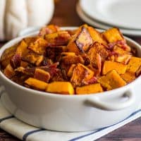 This Roasted Bacon and Butternut Squash Side Dish is the perfect easy, no-fail fall side. | Easy Side Dishes | Recipes for Two | #FallRecipes |