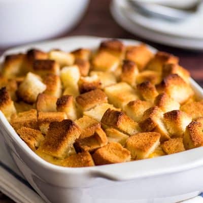 Mac and cheese for two in a white dish.