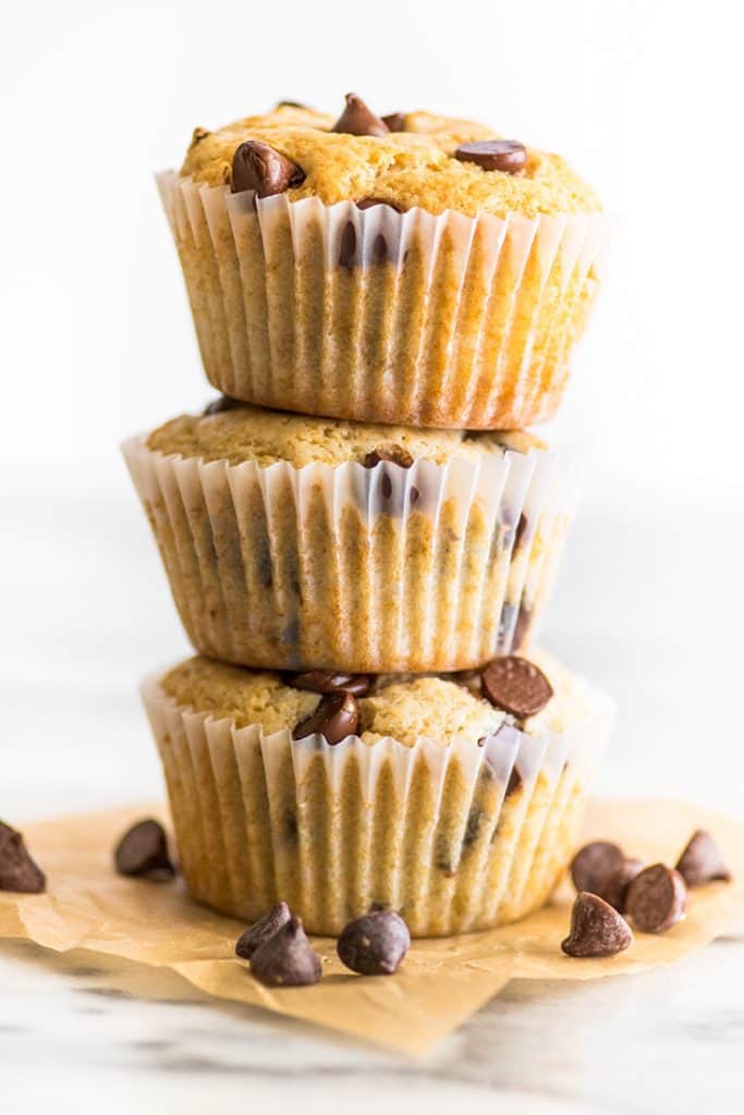 What's cuter than a tiny tower of Small-batch Chocolate Chip Muffins?