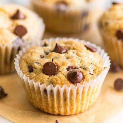These Small-batch Chocolate Chip Muffins are incredibly soft and moist and packed full of chocolate chips. | Breakfast |