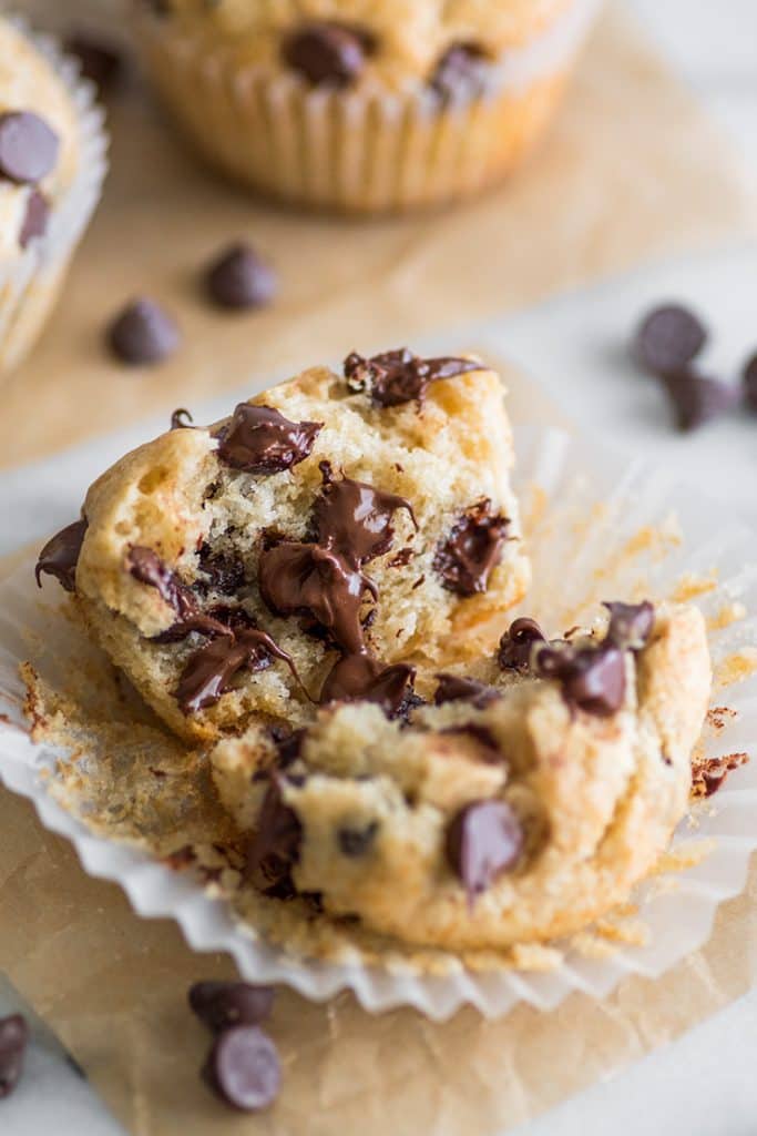These small-batch chocolate chip muffins are positively packed full of chocolate chips.