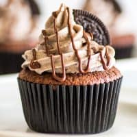 Small-batch Oreo Cupcakes, moist chocolate cupcakes with an Oreo baked right into them, and the best Oreo frosting on top! | #cupcakes | #Oreos | Small-batch Desserts |