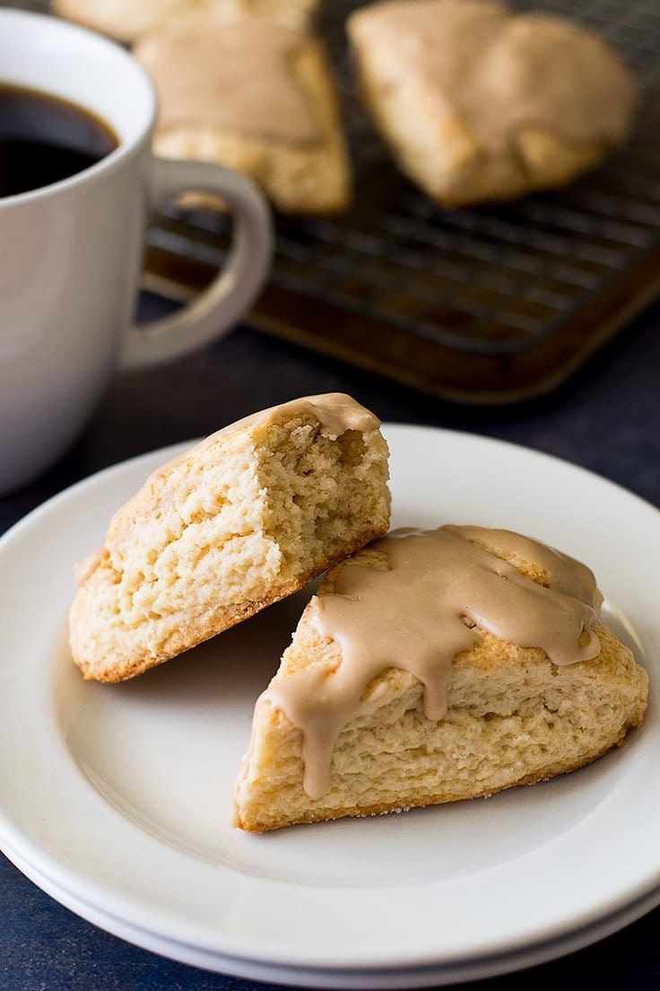 Small-batch Maple Scones on a white plate.