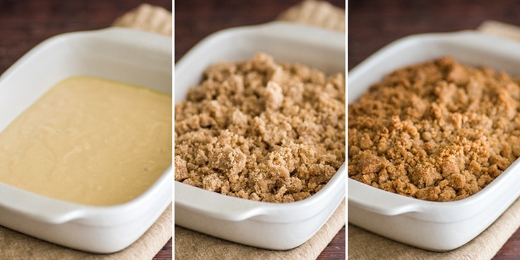 Collage photo of mini coffee cake being assembled.