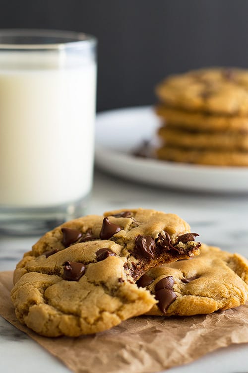 Twelve Days of Small-batch Christmas Cookies Day 5: Time for some warm and gooey Small-batch Chocolate Chip Cookies to go with the warm and gooey Last Holiday. | #Christmas | #ChristmasCookies | #ChristmasMovies | #DessertsForTwo |