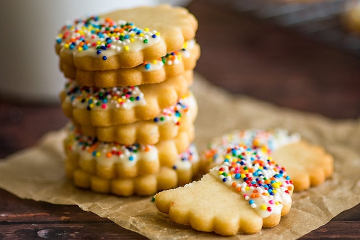 Pile of homemade shortbread cookies.