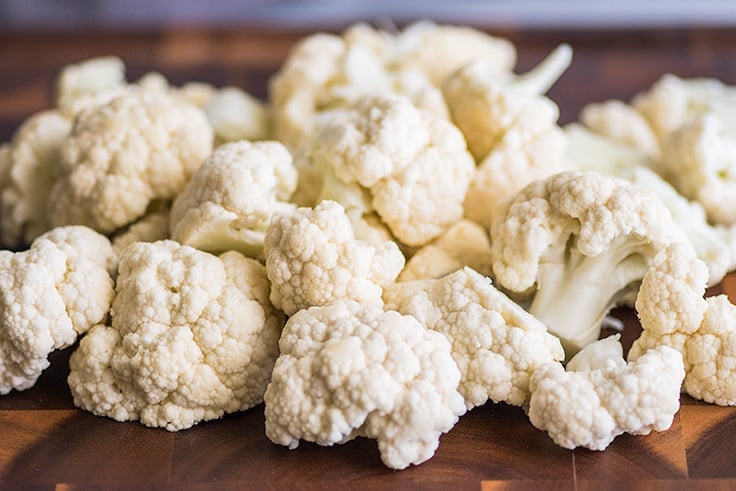 How to Steam Cauliflower in the Microwave step one photo of chopped cauliflower.