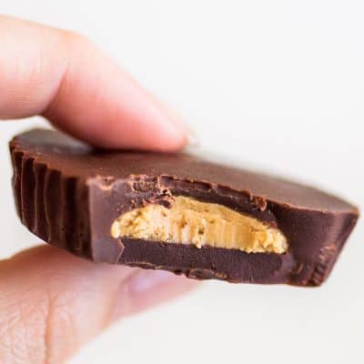 Homemade Peanut Butter Cup with a bite taken out of it.