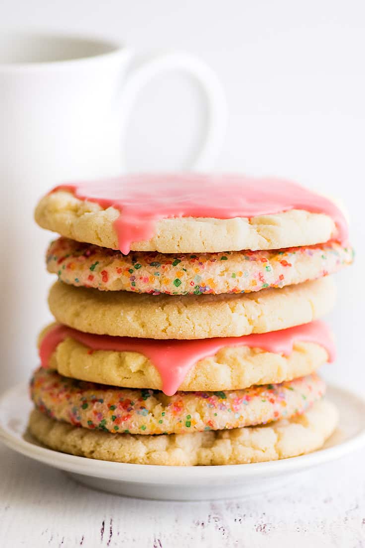 Stack of Small-batch Sugar Cookies on a white plate.