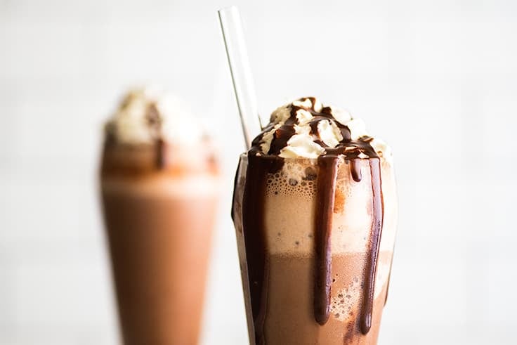 Close up photo of two cups of Frozen Hot Chocolate.