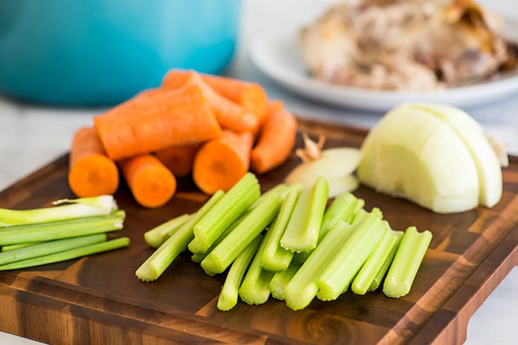 Picture of vegetables cut for homemade chicken stock.