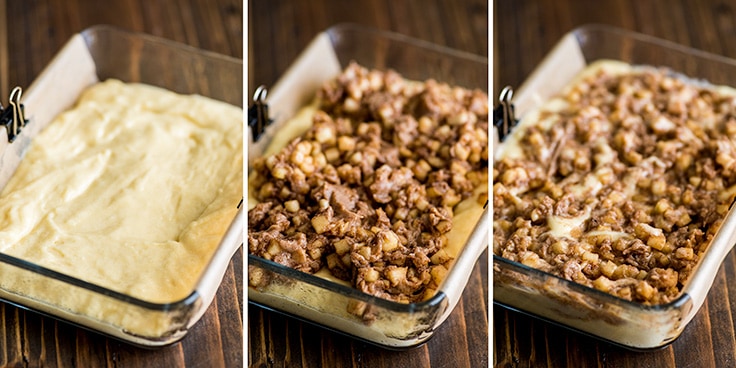 Photo collage of Small Apple Cinnamon Cake being put together.