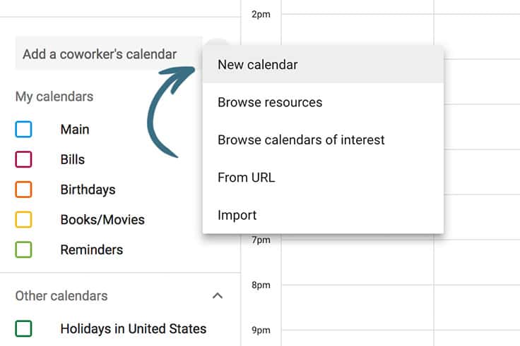 How to Meal Plan Using Google Calendar: Everything you need to know about using Google Calendar as a meal planning tool. | #mealplanning | #mealplan | #mealplanningcalendar | Screen shot of meal plan calendar creating a new calendar.